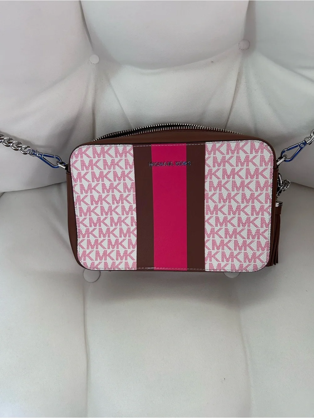 Michael Kors Pink Signature Stripe Crossbody Bag